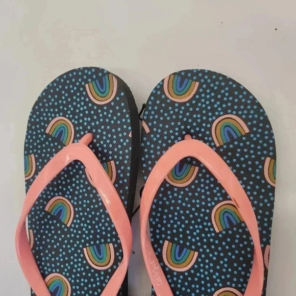 New Cat & jack Flip Flops M (2-3) Neon Pink Navy Blue Rainbow Sandals Shoes - Picture 5 of 6